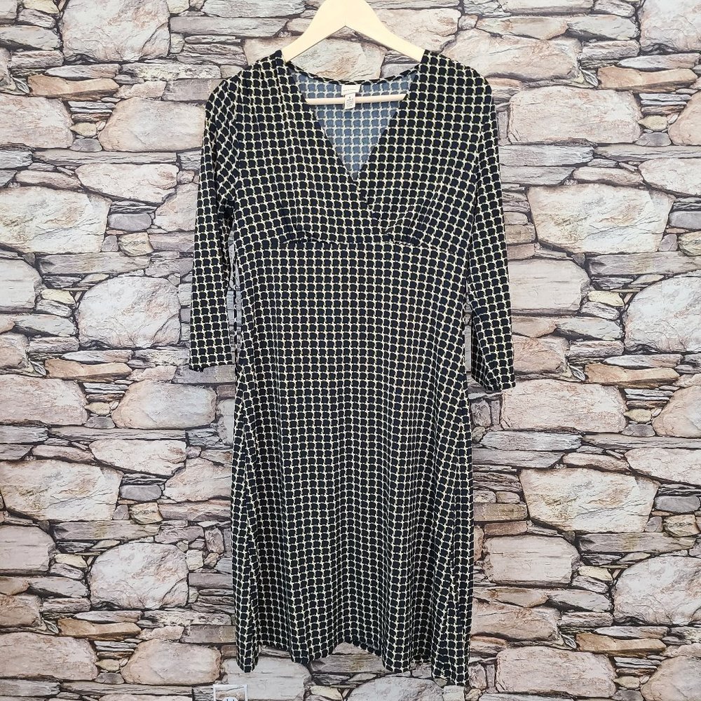 Merona Womens Dress Size Small Navy Green Geometric Print Empire Waist V-Neck